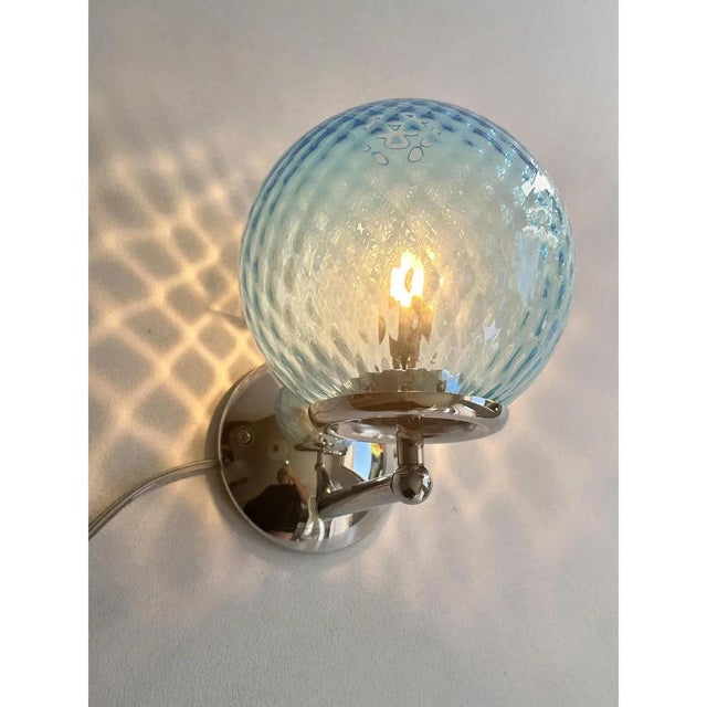 Early 21st Century Sculptural Light-Blue Ballotton Murano Glass Wall Sconces by Simoeng, Set of 2 For Sale - Image 5 of 8