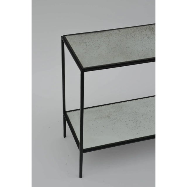Narrow 'Rectiligne' Mirrored Wrought Iron End Tables by Design Frères
