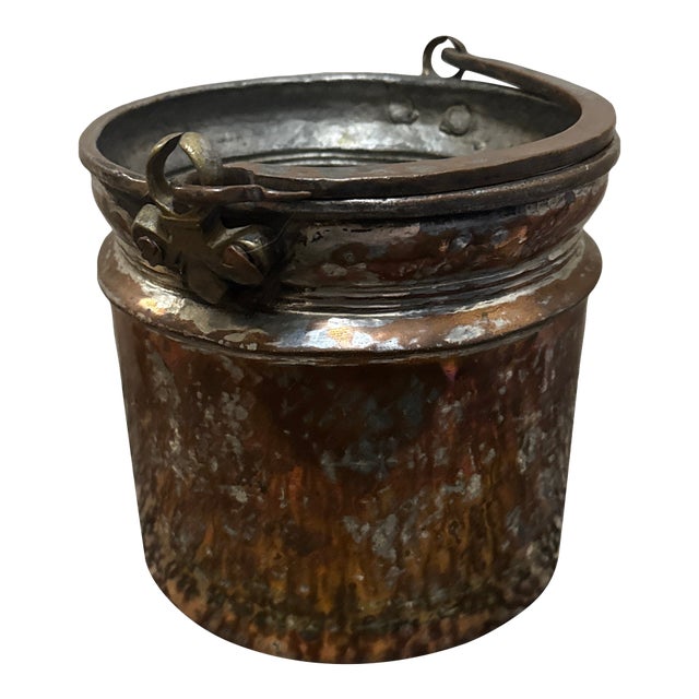 Vintage Copper Pot Kettle With Swing Handle Plant Holder For Sale