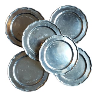 Vintage Mexican Pewter Dinner Plates - Set of 6 For Sale
