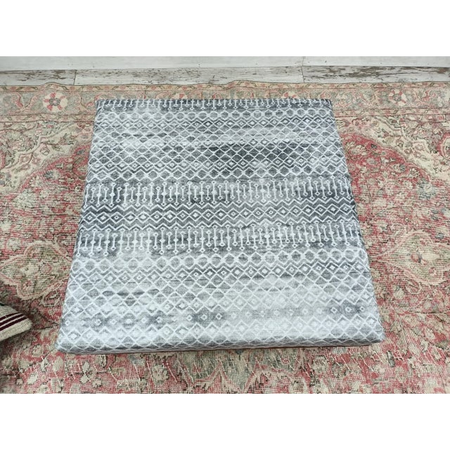 Gray Geometric Rug Print Fabric Upholstered Coffee Table For Sale In Raleigh - Image 6 of 8