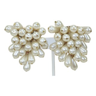 Faux Pearl Grape Cluster Earrings, 1980's For Sale