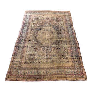 Distressed Antique Hand Knotted Persian Rug in Earth Tones - 9'x 12'10" For Sale