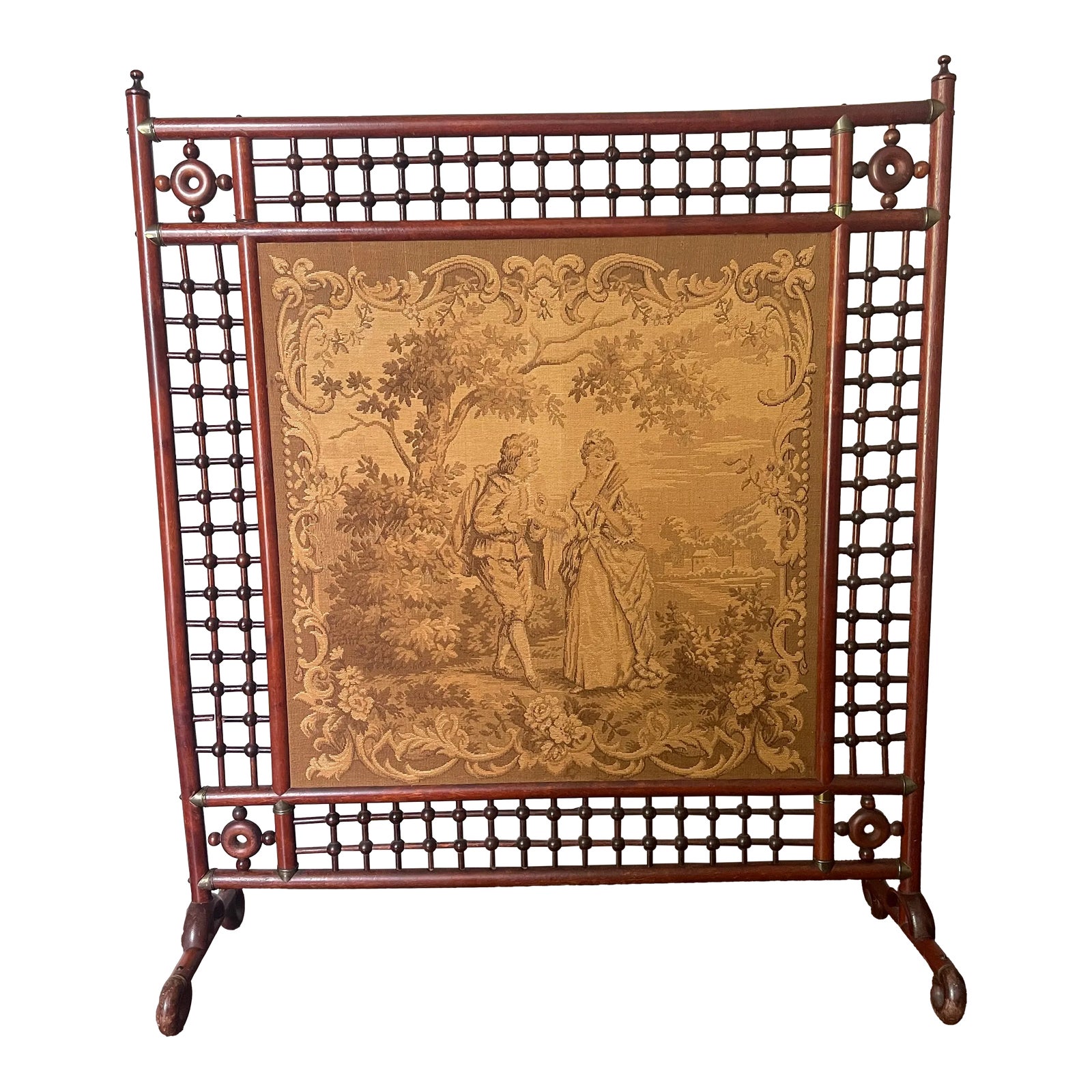 Late 19th Century Victorian Stick and Ball Fireplace Screen | Chairish