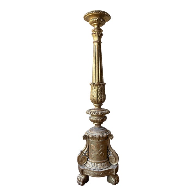 Antique 1880 Gilded Oak Gold Candlestick For Sale
