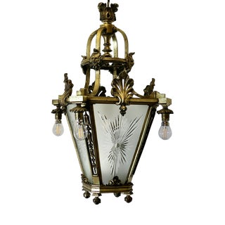 Large French Arts and Crafts Gothic Hall Lantern Ceiling Light, 1890s For Sale