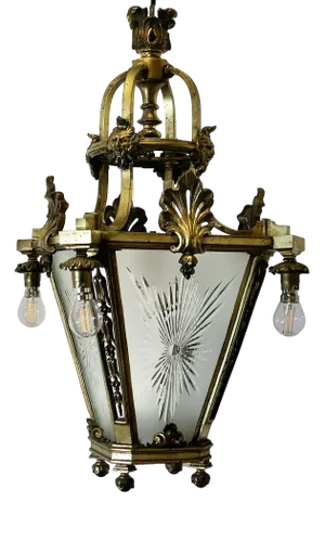 Large French Arts and Crafts Gothic Hall Lantern Ceiling Light, 1890s
