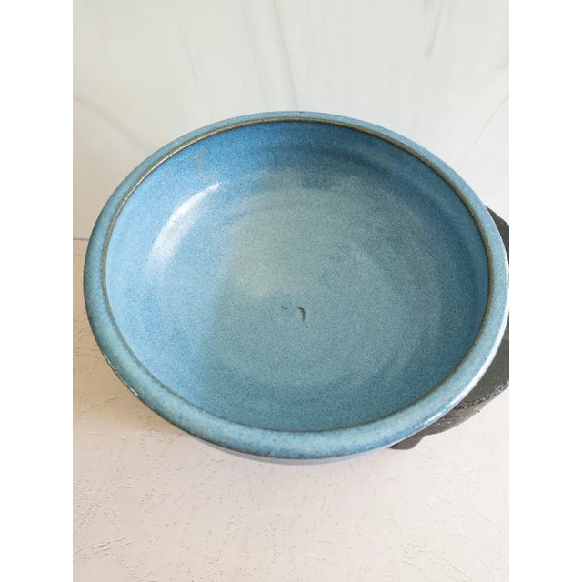 Blue 1970s Vintage Midcentury Pottery Bowl Ikebana For Sale - Image 8 of 13