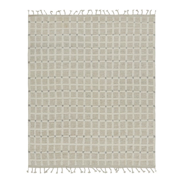 Rug & Kilim’s Modern Rug with White Cream Grid Geometric Patterns - 12x16 For Sale