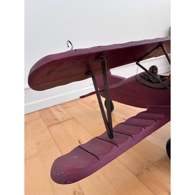 Large Vintage Handmade Wooden Airplane Model Biplane, 1930s For Sale - Image 9 of 18