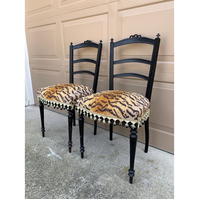 A Pair of Ebonized Opera Chairs in Tiger Upholstery For Sale - Image 4 of 14