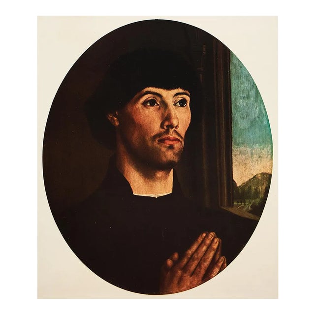 1956 After Hugo Van Der Goes "Portrait of a Man", Vintage Full-Color Print For Sale