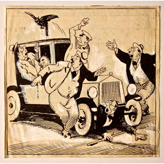 Gabriele Galantara, Escape and Fear, Early 20th Century, Ink on Paper For Sale