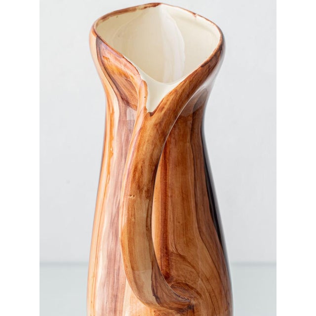 Mid-Century Modern French Faux Bois Earthenware Pitcher, 1950 For Sale - Image 12 of 15