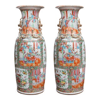 Pair of 19th Century Rose Medallion Vases For Sale