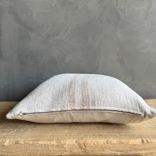 Mid-Century Modern Vintage Stripe Grain Pillow With Down Insert For Sale - Image 3 of 7