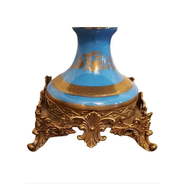 Pair of Sevres Patinated Metal Mounted Blue Celeste Roman Compotes, 1870s For Sale - Image 4 of 13