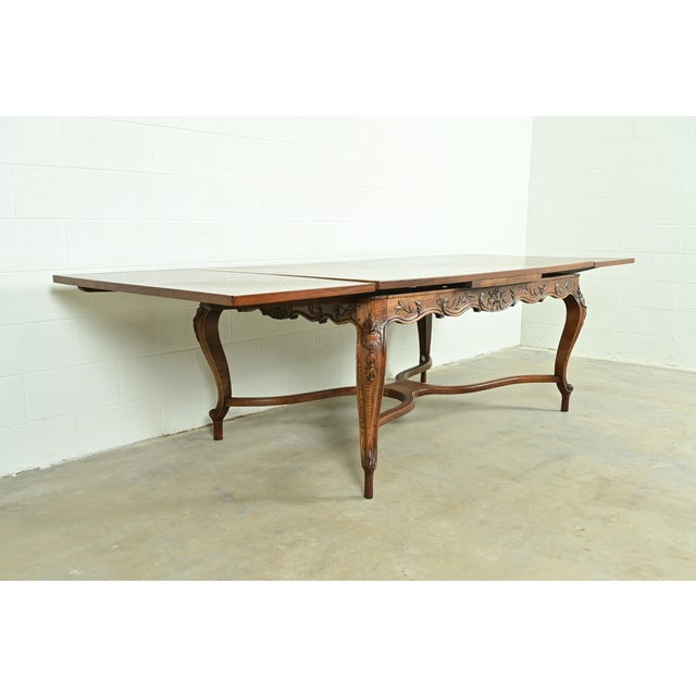 Baker Furniture Style French Provincial Louis XV Carved Oak Extension Dining Table, Circa 1960s For Sale - Image 9 of 15