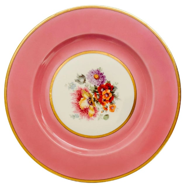 Victorian 1930 European Black Knight Pink Floral Dinner Plates - Set of 12 For Sale - Image 3 of 11