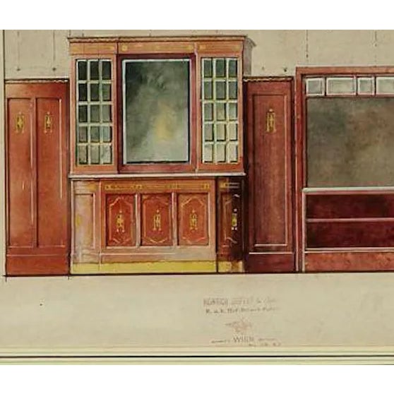 German design watercolour & gouache c1920s rendering for an sophisticated interior featuring elaborate cabinetry with...