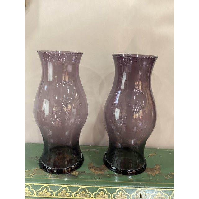 1920s Pair of English Amethyst - Colored Glass Hurricanes For Sale - Image 5 of 6