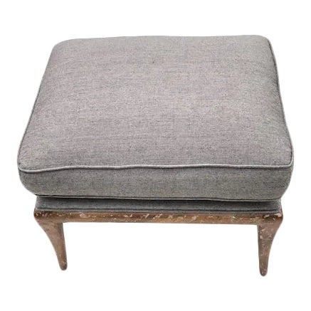 1990s Upholstered Ottoman With Fruitwood Legs For Sale