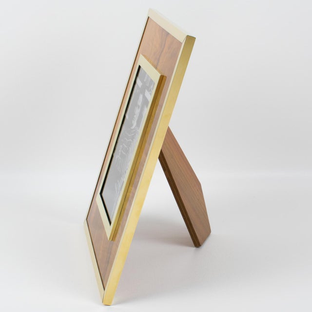 Montagnani Italy Modernist Wood and Brass Picture Frame For Sale - Image 4 of 7