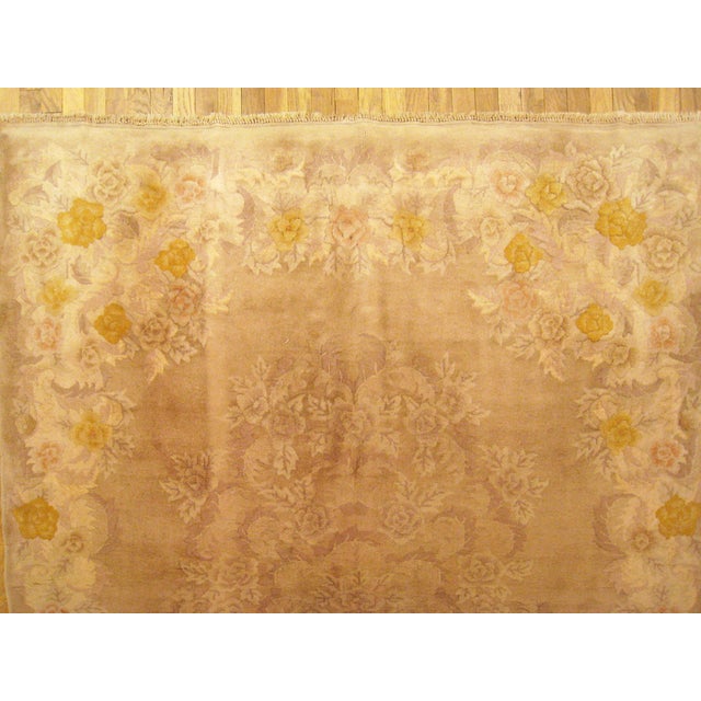 1940s Vintage Chinese Art Deco Oriental Rug, in Gallery Size, W Flowers and Ivory Tone For Sale - Image 5 of 7