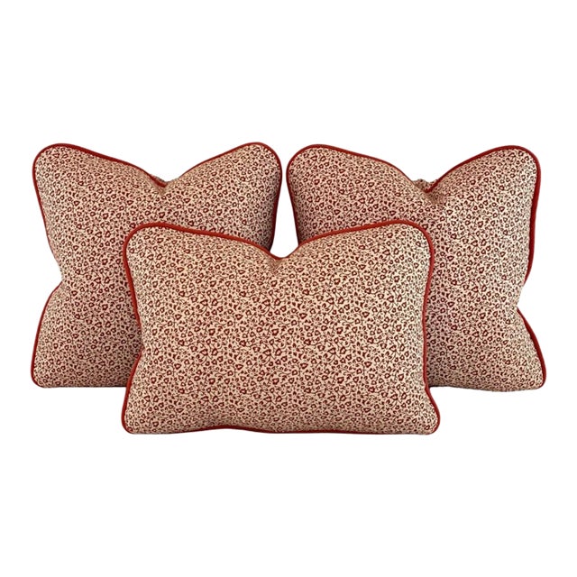 Robert Allen Nautica P Kaufmann Brick Red & Cream Bordeaux Floral Leaf Vine Pillow Covers- 3 Pc Set For Sale