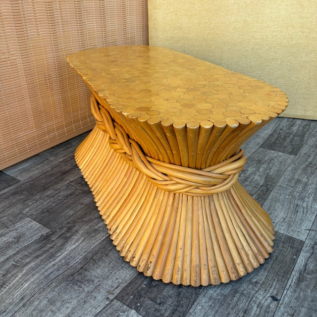 Hollywood Regency / Coastal Style McGuire Sheaf of Wheat Rattan Coffee Table. Circa 1980s For Sale In Miami - Image 6 of 18