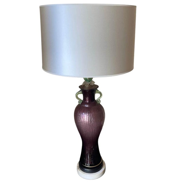 1960s Italian Amethyst Art Glass Table Lamps, 1960s, Set of 2 For Sale - Image 5 of 7