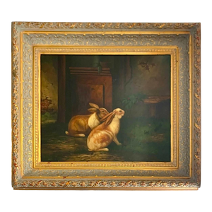 Late 20th Century Rabbit Painting Bunny Oil on Canvas Signed Franscois Dupre Old Vintage Decor