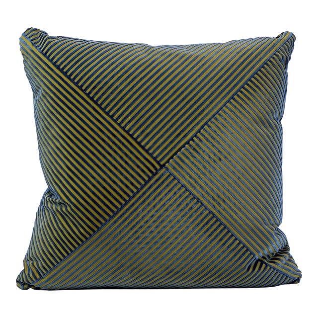 Velvet Stripe Crisscrossed Pattern 20”x20” Feather/Down Pillow For Sale