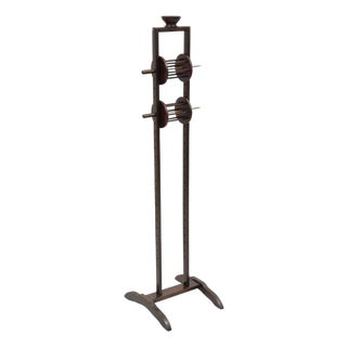 Antique American Primitive Mahogany Handmade Wool Winder Spool Thread Stand For Sale
