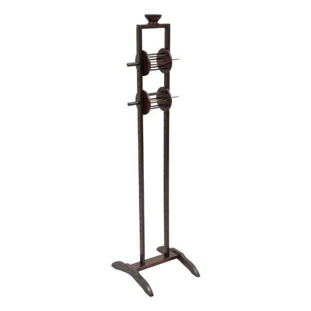 Antique American Primitive Mahogany Handmade Wool Winder Spool Thread Stand For Sale