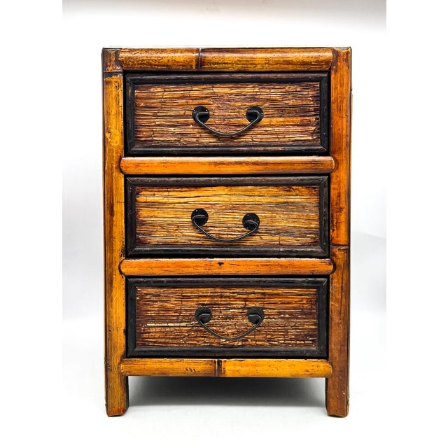 Contemporary Vintage Bamboo 3-Drawer Tabletop Storage Cabinet or Plant Stand – Organic Modern / Tropical For Sale - Image 3 of 12