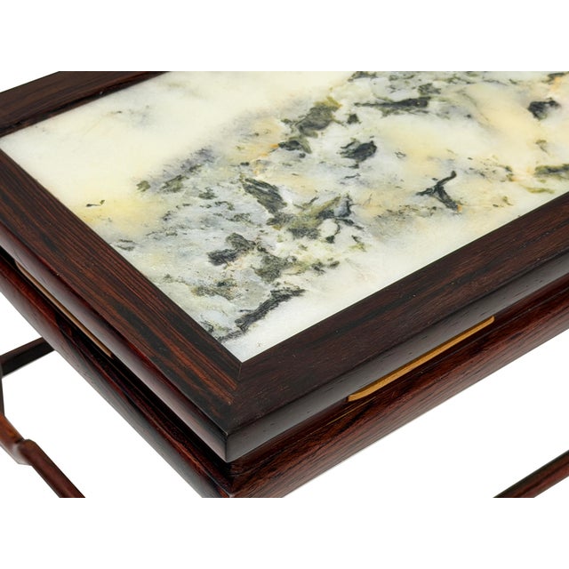 Rectangular Dream Stone Inlaid Rosewood Slender Cylindrical Legs Display Stand For Sale In San Francisco - Image 6 of 7