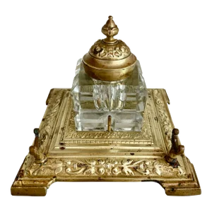 French Brass & Crystal Inkwell