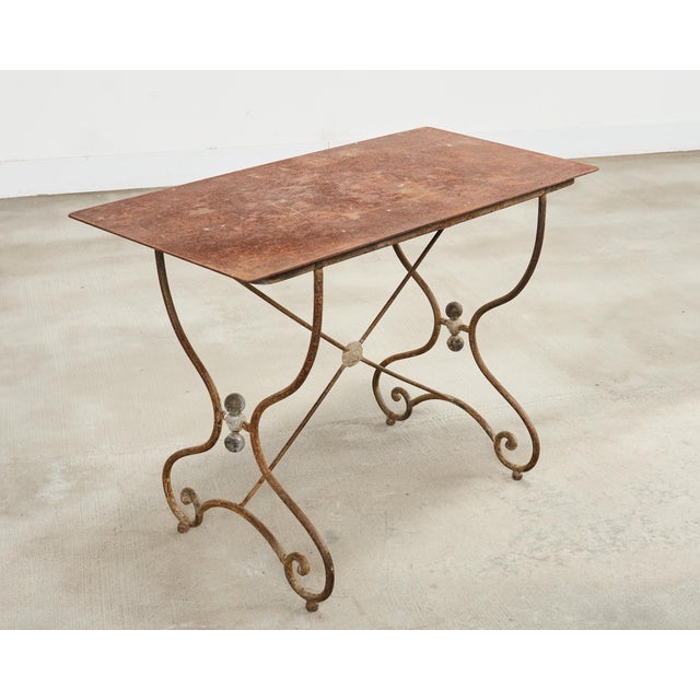 French Art Nouveau Patinated Iron Bronze Garden Bistro Table For Sale - Image 16 of 18