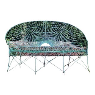 1970s Curvaceous Green-Painted Metal Garden Bench Seating Three For Sale
