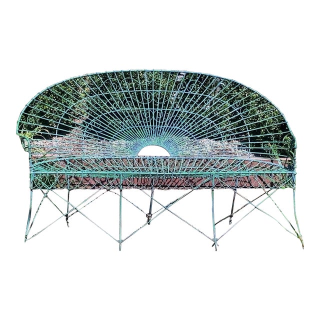 1970s Curvaceous Green-Painted Metal Garden Bench Seating Three For Sale