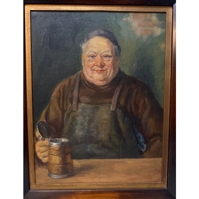Religious Vintage Original Realistic Monk With Stein Friar Religious Oil Painting on Board For Sale - Image 3 of 10