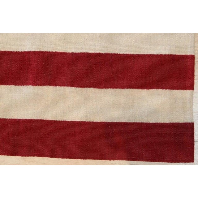 Contemporary 5x8 Coral Flat Weave Wool Stars Stripes Motif Geometric Modern Carpet Rug For Sale - Image 3 of 7