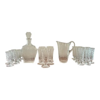 Antique Baccarat Crystal Etched Stemware Set With Decanter & Pitcher Set- 26 Pieces For Sale