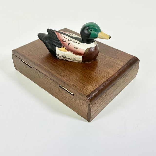 1980s Vintage Arts & Crafts Adirondack Rustic Duck Playing Card Box - 2 Decks Included For Sale - Image 4 of 11