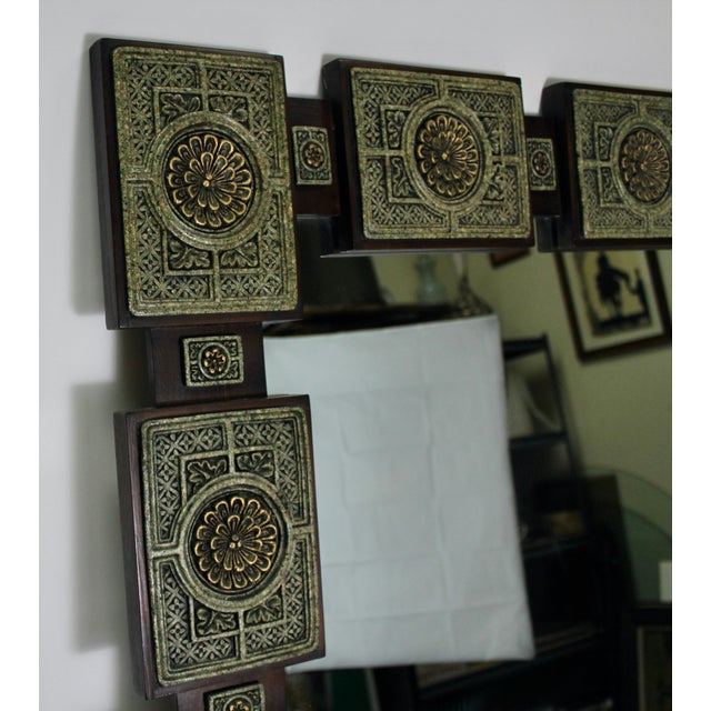 Mid-Century Modern Mid-Century Arte-Mex Malachite Stone Resin and Wood Mirror For Sale - Image 3 of 6