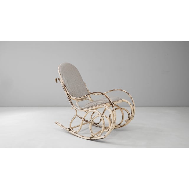1920s Austrian Thonet-Style Bentwood Rocking Chair with Striped Upholstery For Sale - Image 14 of 18