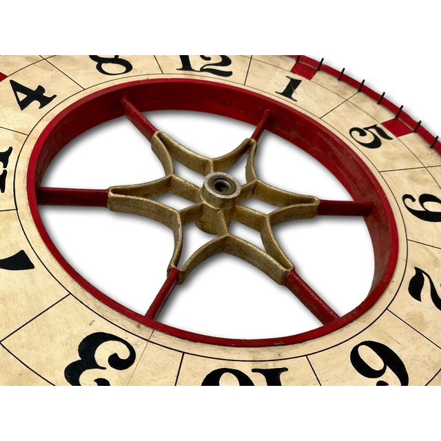 Nice Antique American Hand Painted Wood & Metal Wheel of Fortune Gaming Wheel Circa Early 20th Century For Sale - Image 11 of 18