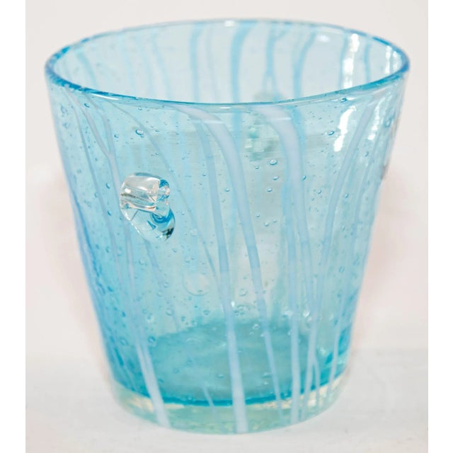 1970s Vintage Venini Murano Light Blue White Clear Wine Cooler Ice Bucket Made in Italy. handcrafted Italian Murano Venini...