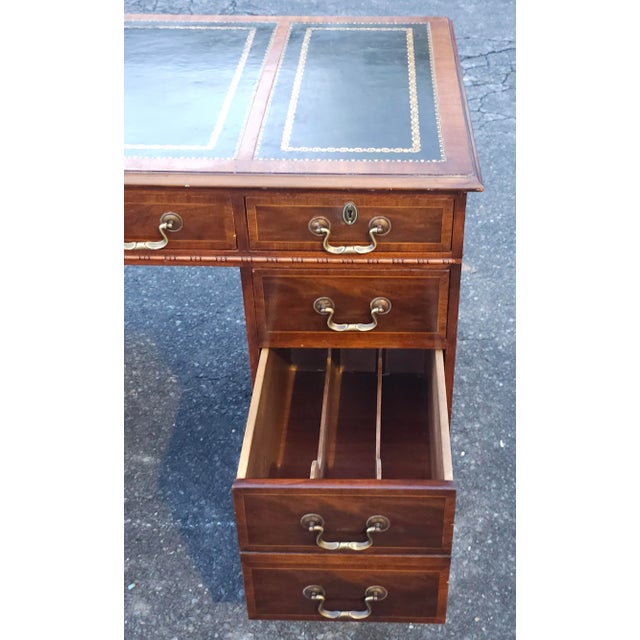Hespeler Furniture Chippendale Mahogany Inlays and Green Leather Top Desk For Sale - Image 4 of 12